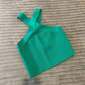 Green Ribbed Halter Top